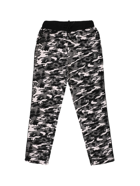 

Lil Tomatoes Boys Grey & Black Camouflage Printed Straight-Fit Track Pants
