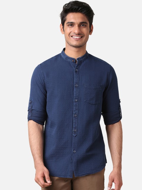 

True Blue Men Blue Slim Fit Solid Denim Casual Shirt