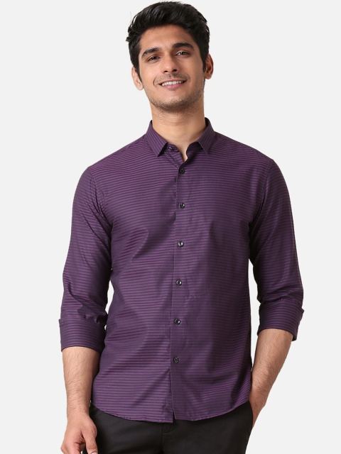 True Blue Men Purple Slim Fit Striped Casual Shirt