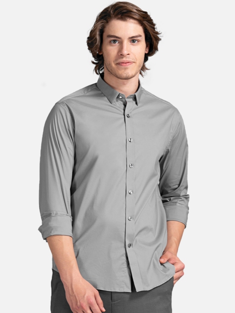 

True Blue Men Grey Slim Fit Solid Casual Shirt
