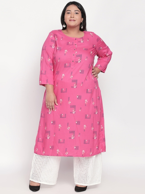 

RANGMANCH PLUS by Pantaloons Women Pink & White Printed Straight Kurta