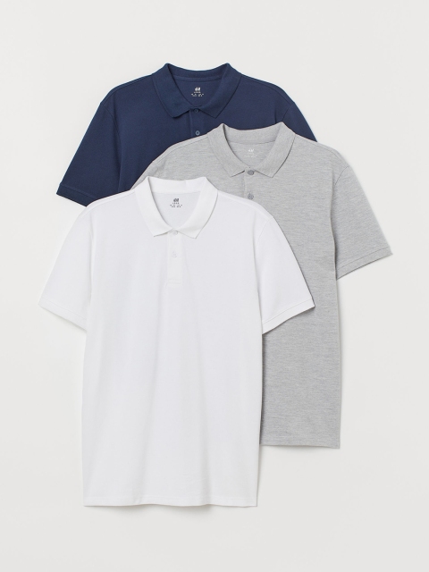 

H&M Men 3-Pack Solid Polo T-shirts, White