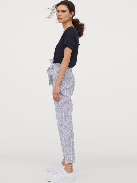

H&M Women Navy Blue Solid Linen Jersey Top