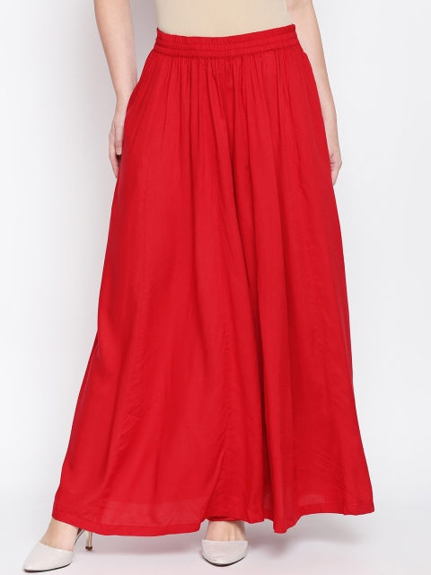

RANGMANCH PLUS by Pantaloons Women Red Solid Flared Palazzos