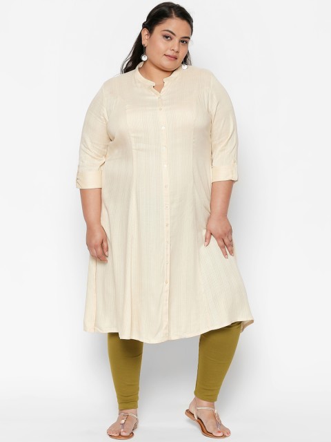 

RANGMANCH PLUS by Pantaloons Women Cream Solid A-Line Kurta