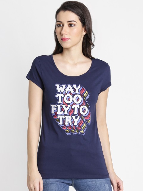 

Honey by Pantaloons Women Navy Blue & White Printed Round Neck T-shirt