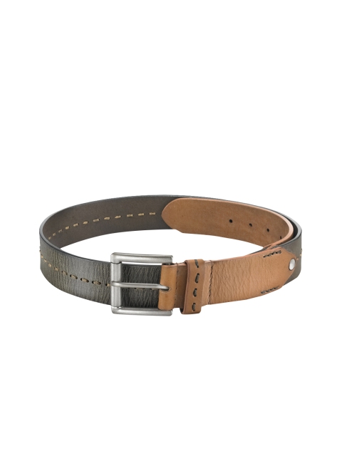 

Fastrack Men Olive Green & Tan Brown Leather Textured Belt