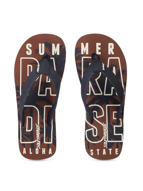 

Solethreads Men Brown & Navy Blue Printed Thong Flip-Flops
