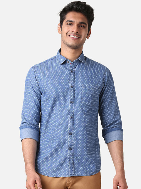 

True Blue Men Blue & White Slim Fit Printed Casual Shirt