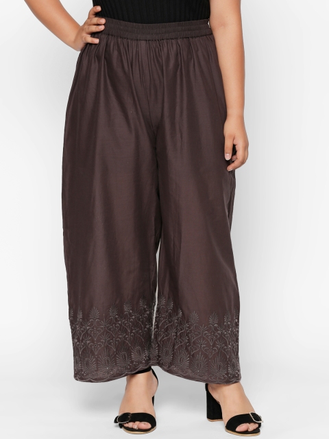 

RANGMANCH PLUS by Pantaloons Women Taupe Self Design Straight Palazzos