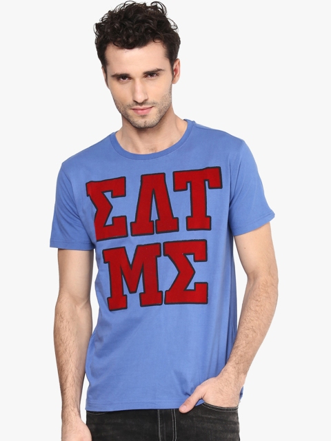 

PUNK Men Blue Printed Round Neck T-shirt