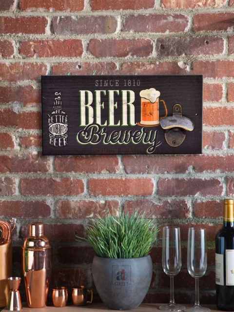 

Art Street Brown Beer Brewery Handmade Hardwood Wall Painting & Bottle Opener