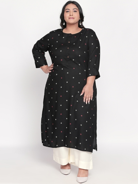 

RANGMANCH PLUS by Pantaloons Women Black Printed Straight Kurta