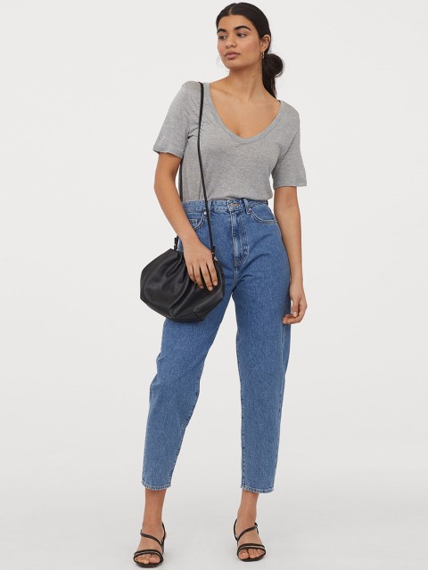 

H&M Women Grey Melange Solid Airy T-shirt