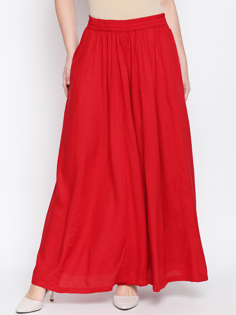 

RANGMANCH PLUS by Pantaloons Women Red Solid Flared Palazzos