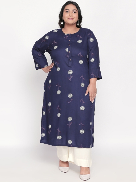 

RANGMANCH PLUS by Pantaloons Women Blue & Grey Printed Straight Kurta