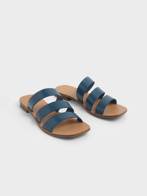 

CHARLES & KEITH Women Teal Blue Solid PU Open Toe Flats