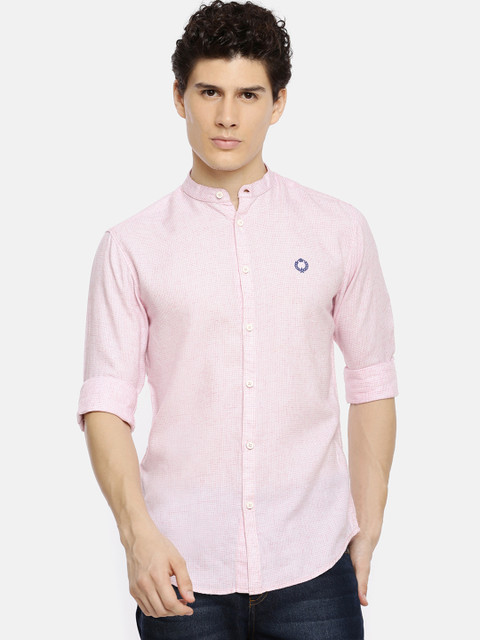 

The Indian Garage Co Men Pink Slim Fit Self Design Casual Shirt