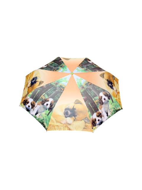 

FabSeasons Unisex Orange & Green Cute Dogs Teddy Print 3 Fold Fancy Semi-Automatic Umbrella
