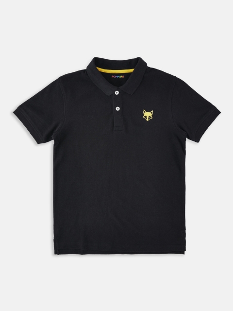 

POPPERS by Pantaloons Boys Black Solid Polo Collar T-shirt