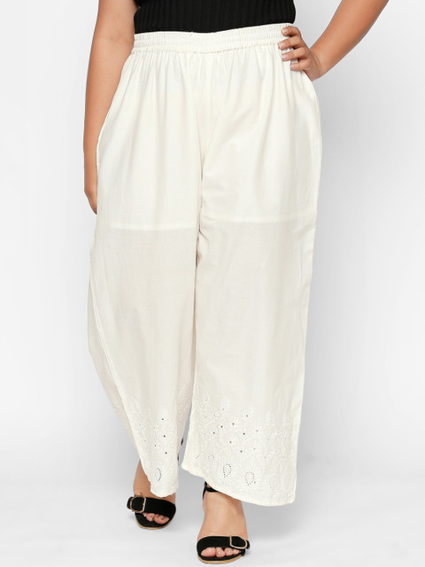 

RANGMANCH PLUS by Pantaloons Women Off-White Self Design Straight Palazzos