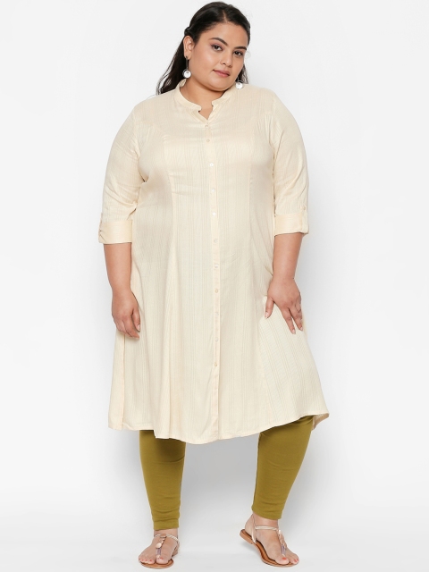 

RANGMANCH PLUS by Pantaloons Women Cream-Coloured Solid A-Line Kurta