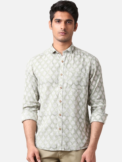 

True Blue Men Green Slim Fit Block Print Casual Shirt