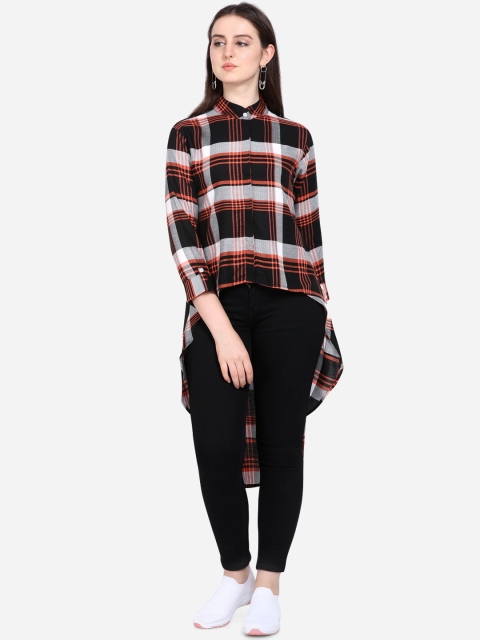 

Yuvraah Women Black & Orange Checked Tunic