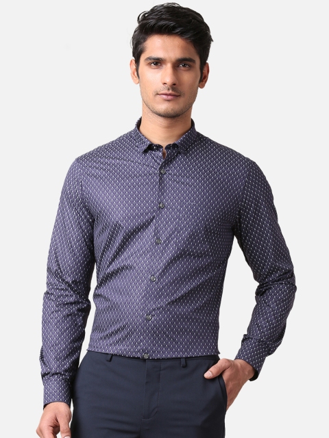 

True Blue Men Purple & Grey Slim Fit Printed Formal Shirt