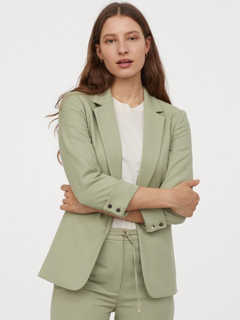 

H&M Women Green Solid Fitted Jacket