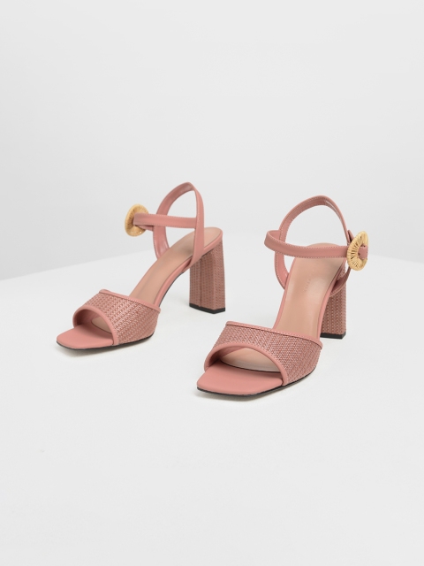 

CHARLES & KEITH Women Pink Woven Design Block Heels
