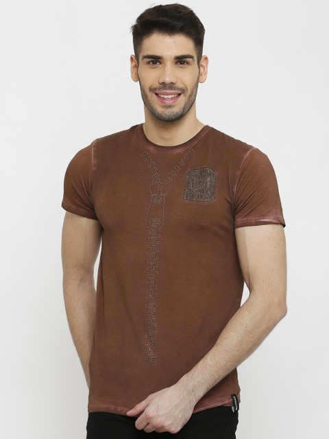 

Rex Straut Jeans Men Brown Printed Round Neck T-shirt
