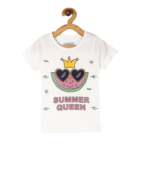 Cherokee Girls White Printed Round Neck T-shirt