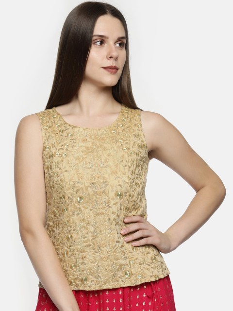 

TRISHAA BY PANTALOONS Women Gold-Toned Embroidered Top