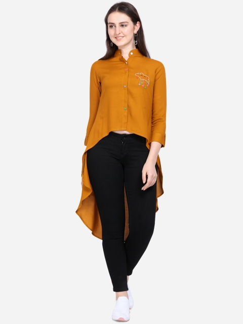 

Yuvraah Women Mustard Yellow Solid High-Low Tunic