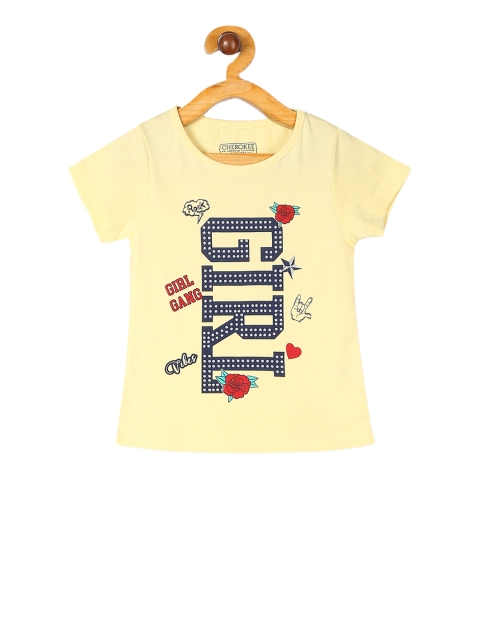 

Cherokee Girls Yellow Printed Round Neck T-shirt