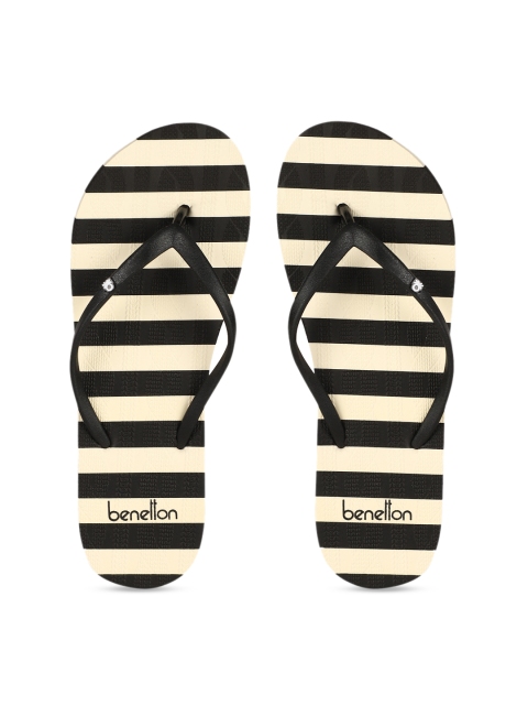 

United Colors of Benetton Women Black & Beige Striped Thong Flip-Flops