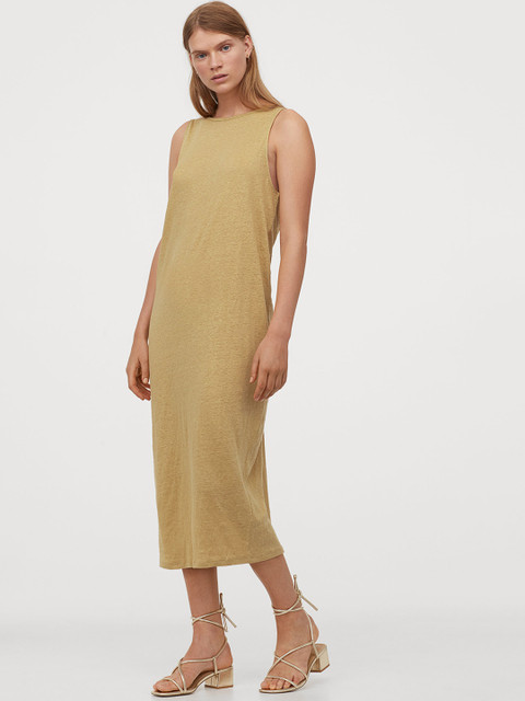 

H&M Women Beige Solid Linen Dress