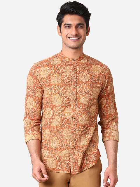 

True Blue Men Orange Slim Fit Printed Casual Shirt
