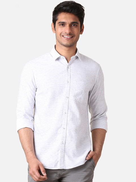 

True Blue Men Grey Slim Fit Striped Casual Shirt