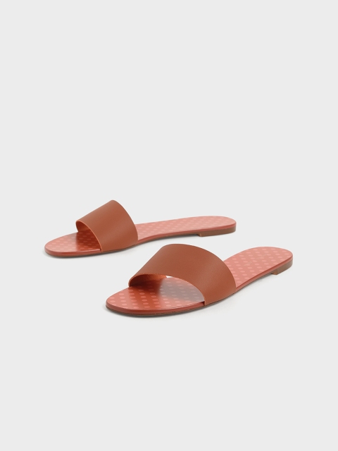 

CHARLES & KEITH Women Tan Brown Solid PU Open Toe Flats