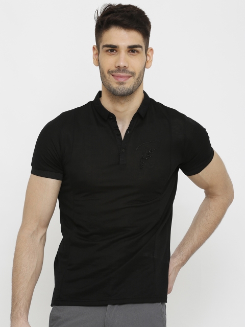 

Rex Straut Jeans Men Black Solid Slim Fit Polo Collar T-shirt