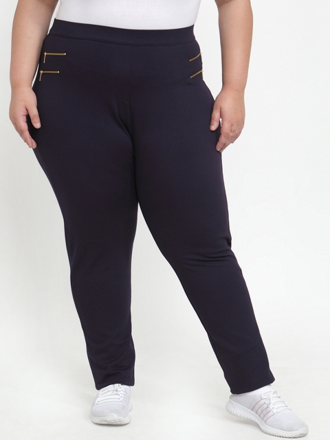 

plusS Women Navy Blue Solid Slim-Fit Treggings