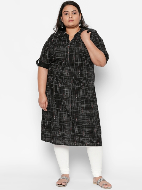 

RANGMANCH PLUS by Pantaloons Women Black & White Printed Straight Kurta