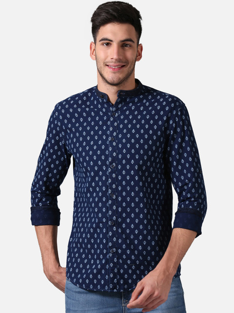 

True Blue Men Navy Blue Slim Fit Printed Casual Shirt