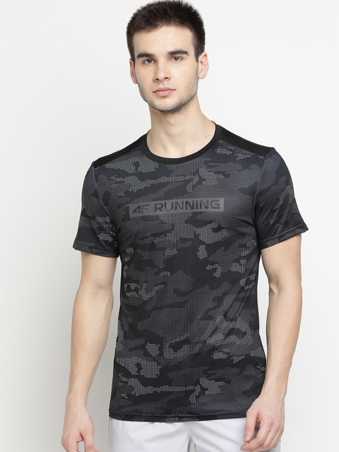 

4F Men Black Printed Round Neck T-shirt