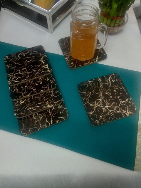 

CRAYTON Set Of 6 Black Marble Design Bamboo Coasters