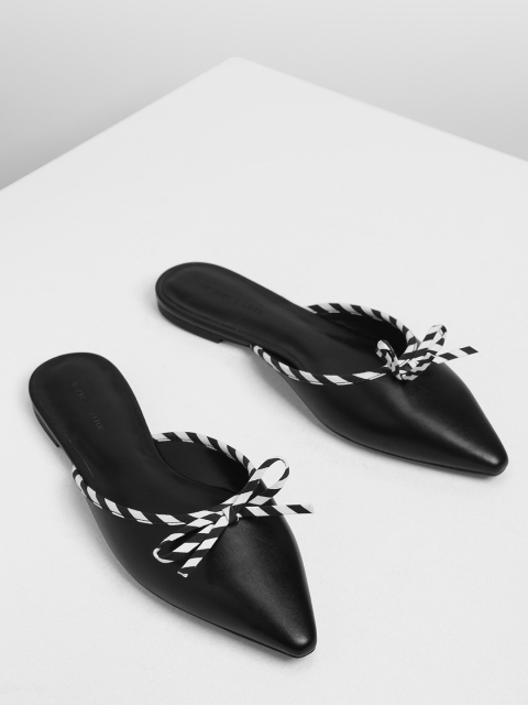 

CHARLES & KEITH Women Black Solid PU Mules