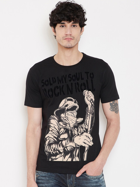 

PUNK Men Black Printed Round Neck T-shirt