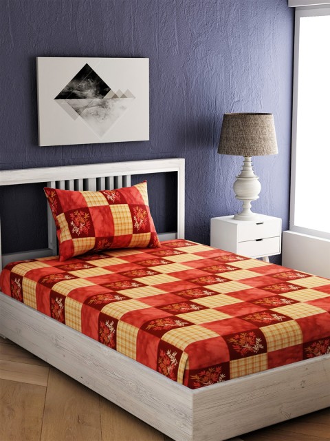 

EverHOME Red & Yellow Geometric 144 TC Cotton 1 Single Bedsheet with 1 Pillow Cover